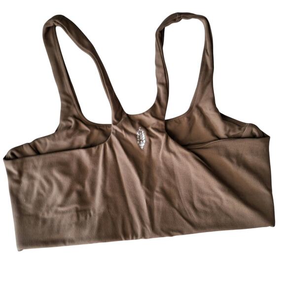 Free People FP Movement Women Small Beige Brown Square Neck Athletic Sports Bra - Picture 2 of 6